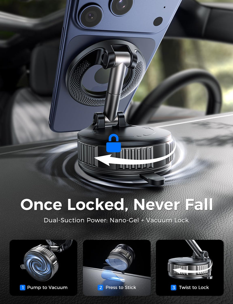 Car Mount, [Washable] Dual-Adhesion Magnetic Phone Holder for Car, 360° Adjustable Nano Gel Vacuum Phone Mount Car Accessories for Women Men for iPhone 17 16 15 14 13 12 Pro Max