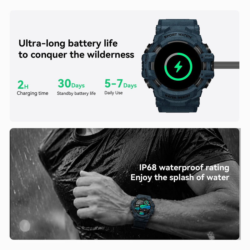MIDDOW Military Smart Watch with Compass/Flashlight for Men | Fitness Tracker Watch with Waterproof/Long Battery Life/Heart Rate/Sleep/100+ Sport Modes for Android Phone and iPhone