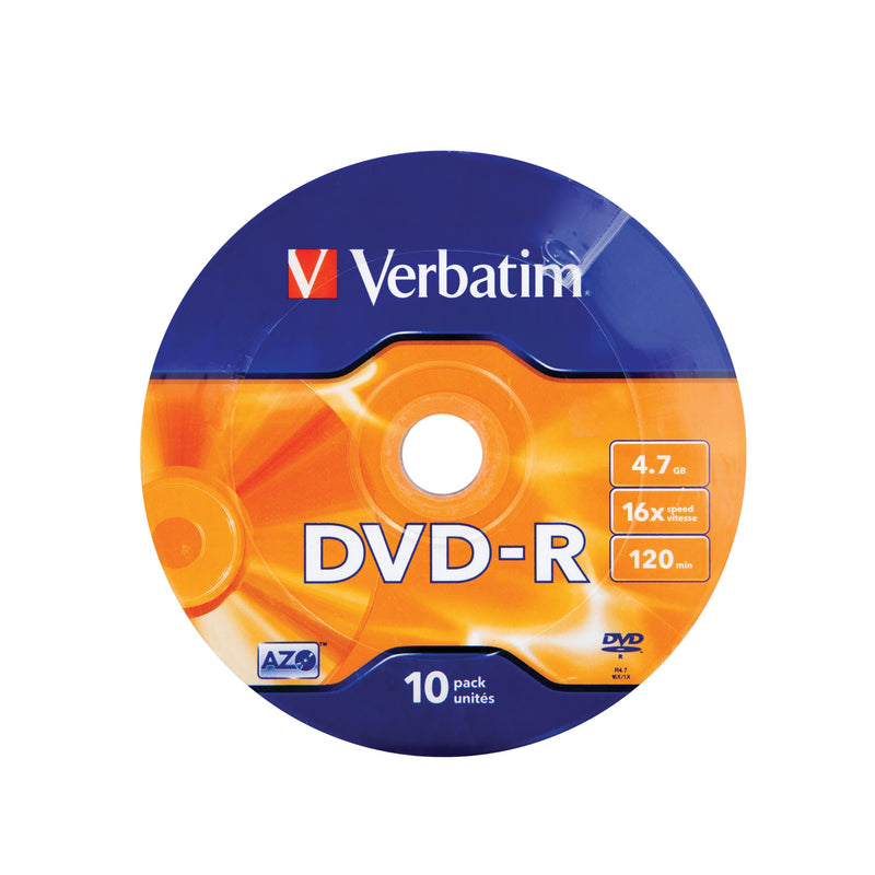 [AUSTRALIA] - Verbatim DVD-R Blank Discs AZO Dye 4.7GB 16X Recordable Disc - 10 Pack Wrap Silver 10pk Wrap Standard Packaging 