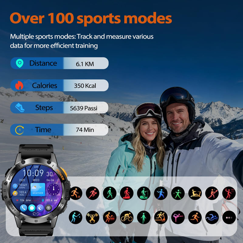 Military Smart Watches for Men, Answer/Make Calls, Fitness Tracker with Heart Rate/Sleep Monitor/3 Straps/Flashlight, 100+ Sport Modes, IP68 Waterproof Rugged Watch for iPhone/Android Phones, AllBlack