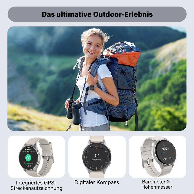 Smart Watch for Women, Built-in Alexa, GPS, HRV, VO2 Max, Blood Oxygen, Sleep & Stress Monitor, BT Calling, Compass, Altimeter, 1.32" AMOLED, Fitness & Women’s Health, Waterproof, iPhone Compatible Starlight Gray 43mm case