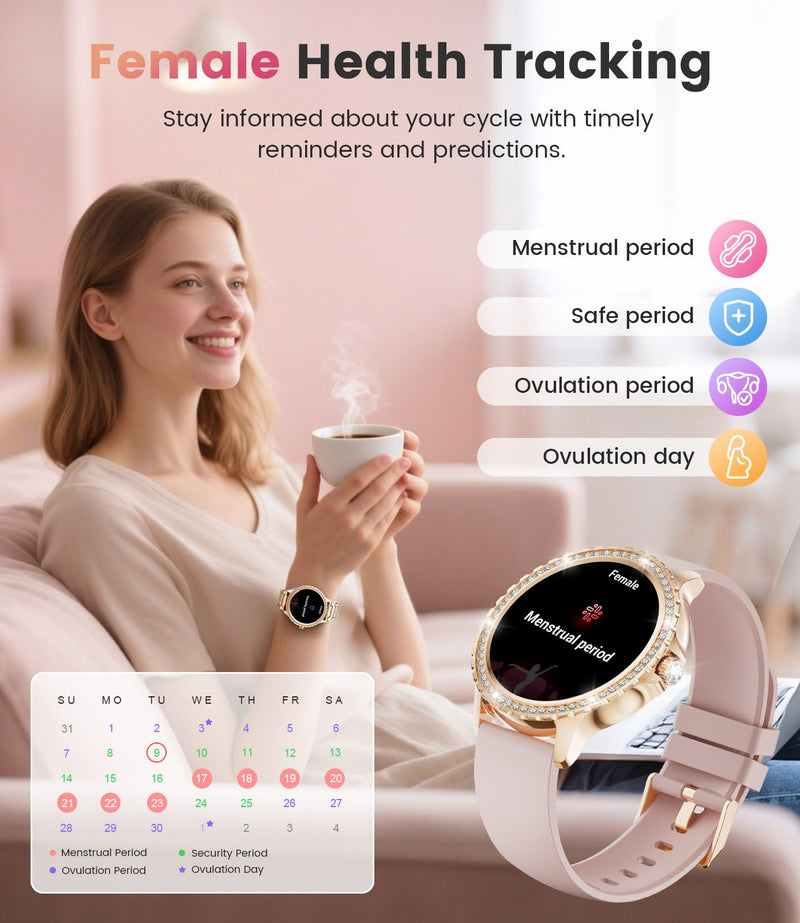 FITFLEX Smart Watches for Women, 1.32" HD Smartwatch Women with Bluetooth Call/Notification, IP67 Waterproof Fitness Watch with Sports Tracking/Sleep Monitor Compatible with Android iOS Phone, Gold