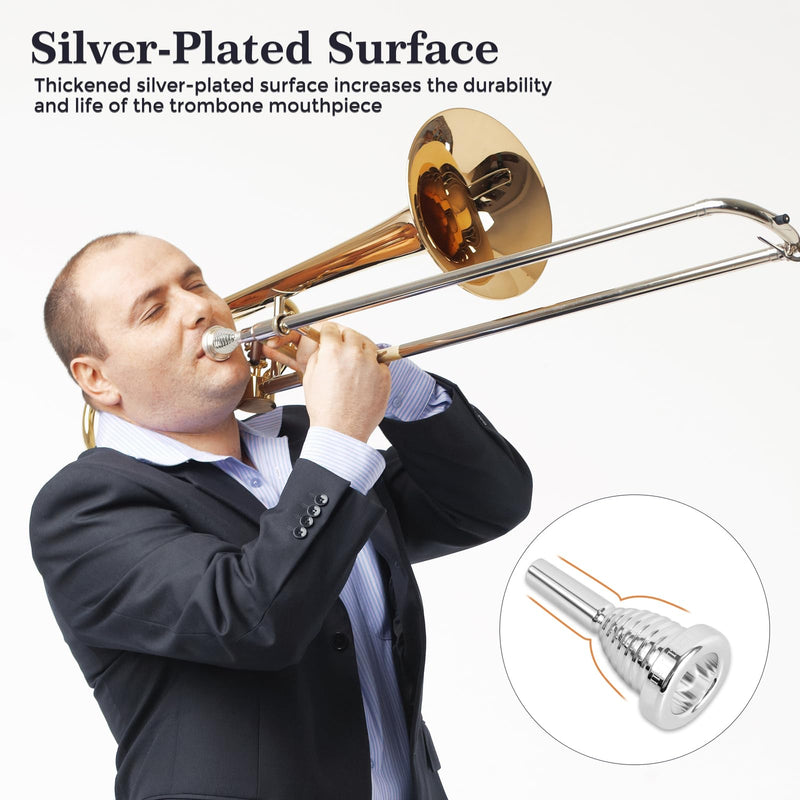 ROWELL 51D Silver Trombone Mouthpiece - Brass, Compatible with Beginners and Professionals, Modern Style, B Flat Instrument