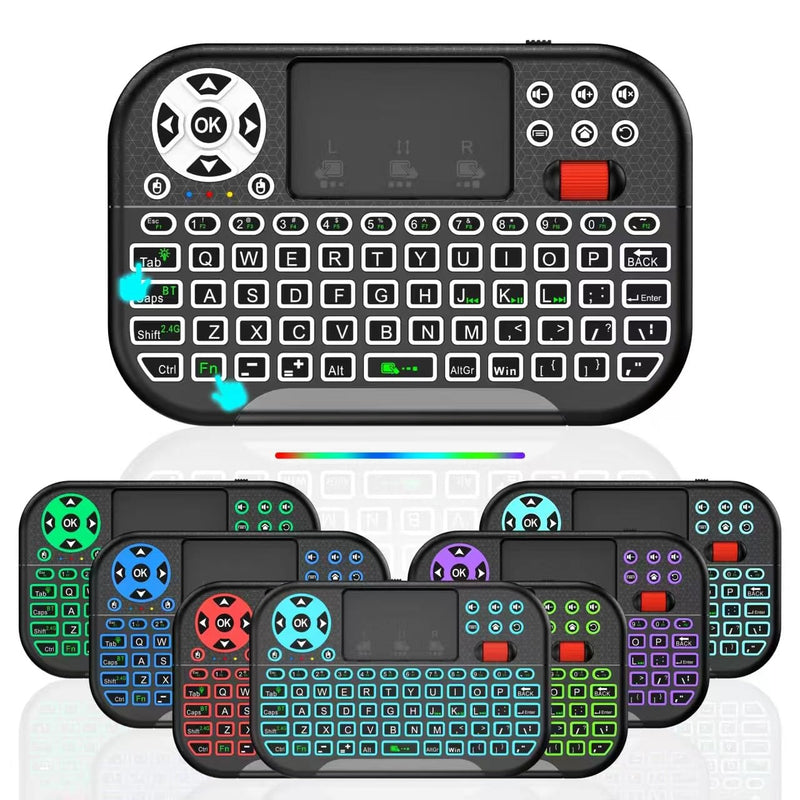 2.4G USB Dongle Mini Keyboard Mouse Combo RGB Backlit Touch Scroll Remote for Samsung LG Sony TCL Smart TV Fire Stick Roku Apple TV Windows Laptop iPad Android Box HTPC Bluetooth Supported Black