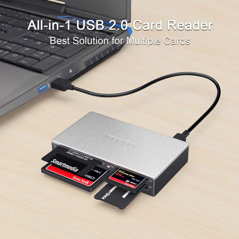 SmartMedia Card Reader Writer All-in-1 USB Universal Multi Card Adapter Slim Hub Read Smart Media, xD, SD, SDHC, SDXC, UHS-I, MMC, MS Pro Duo, CF, MD, Camera Flash Memory Cards For Windows, Mac, Linux Silver-17-in-1-S3