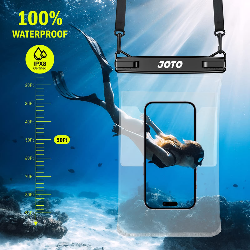 JOTO 2 Pack Large Waterproof Phone Pouch Case Bag, IPX8 Universal Big Underwater Cell Phone Dry Bag with Lanyard for iPhone 15/14/13/12/11 Pro Max, Galaxy S23/S22/S21-2 Pack, Black