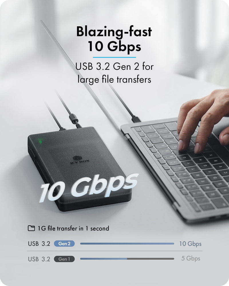 M.2 NVMe to SATA 2.5”/3.5” SSD/HDD Docking Station, ICY BOX USB-C 10Gbps Bidirectional Clone Station for M.2 NVMe SSD to SATA 2.5”/3.5” SSD&HDD, SATA to NVMe SSD Cloner&Reader, Offline Cloning 2 Bay NVMe+SATA Cloner