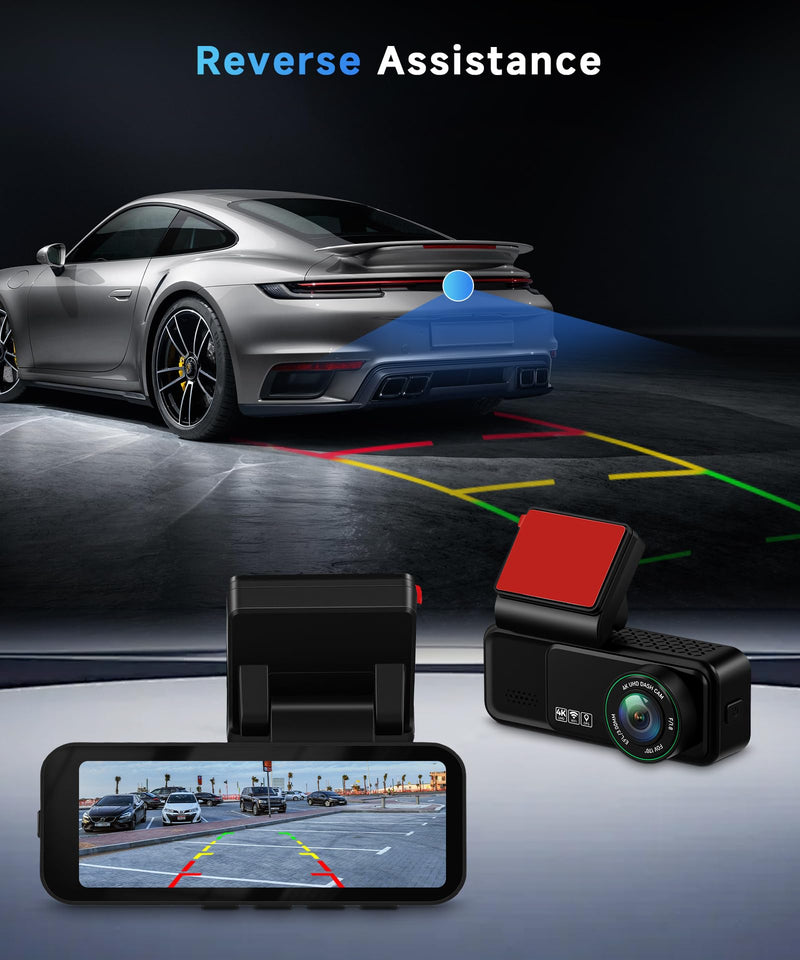 2 Channel 4K Dash Cam Front and Rear, 3.16 Inch Dash Camera Support WiFi GPS Starlight Night Vision Sensitive Motion Detection 24/7 Recording Parking Mode Monitor Reversing Help ADAS BSD LCA