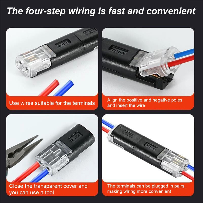 30 Pieces No Stripping Adapter | Automotive LED Solderless Quick-Insert 2-Pin D2 Plug Terminal Connector, LED Connector for Automotive Car Modification Home Improvement