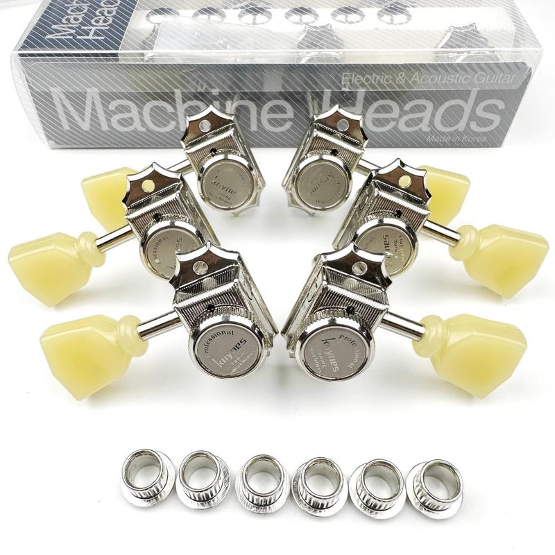 Kaynes 3x3 Guitar Lock String Tuning Pegs – Nickel Silver Vintage Deluxe Style Locking Tuners Keys Machine Heads Tuners for Les Paul LP SG Style Electric or Acoustic Guitar (Nickel)