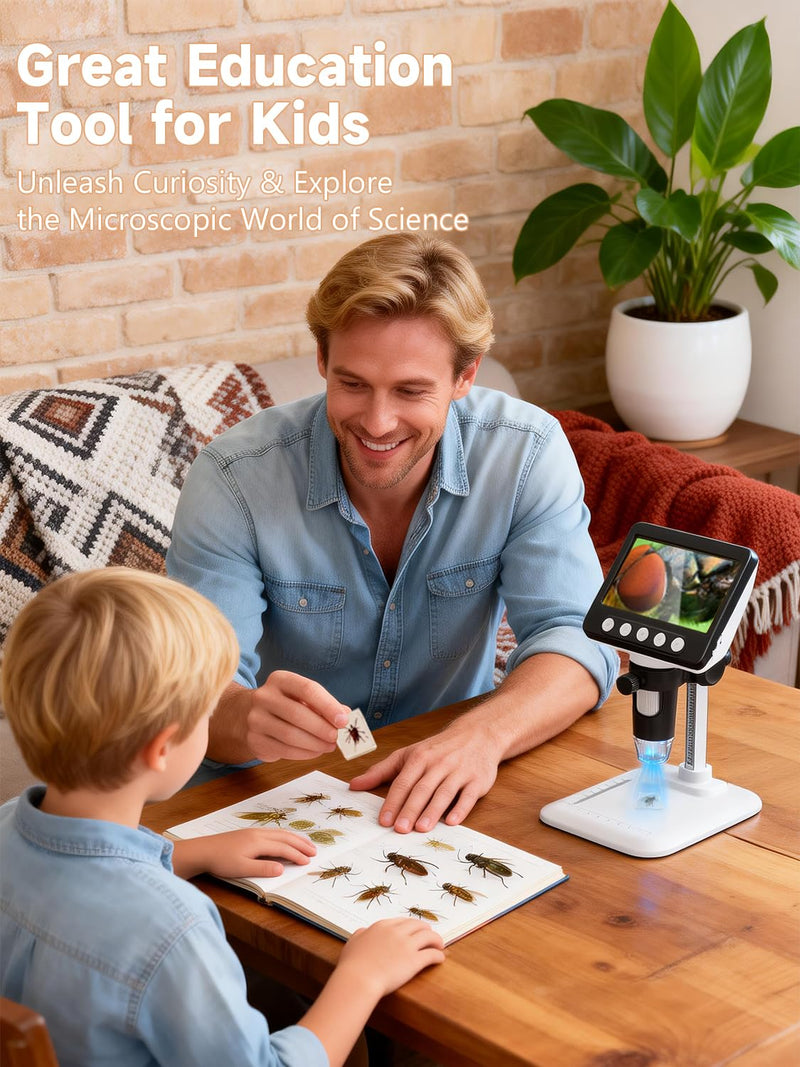 Coin Microscope for Error Coins, 4.3 inches 1080P LCD Digital Microscope, 50x-1000x Magnifier with 8 Adjustable LED Lights, PC View, Compatible with MacOS Windows for Adults Kids White