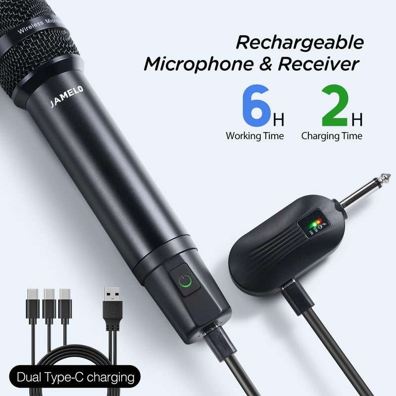 [AUSTRALIA] - Wireless Microphones, 2.4 GHz Metal Rechargeable Wireless Mics with Dual Professional UHF Handheld Karaoke Microphone System with Receiver, Dynamic Mic for Church, Singing, Speech, Wedding, Party 