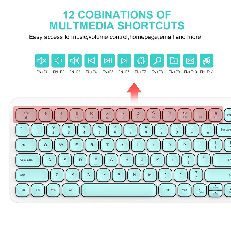 Wireless Keyboard Mouse Combo, cimetech Compact Full Size Wireless Keyboard and Mouse Set Less Noise Keys 2.4G Ultra-Thin Sleek Design for Windows, Computer, PC, Notebook, Laptop - (Aqua Green) Aqua Green
