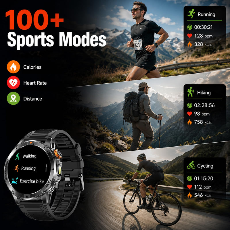 KPEP Smart Watch for Men (Answer/Make Call) - 1.53" HD Military Smartwatch | 100 Days Extra-Long Battery Life Fitness Tracker, Flashlight/100+Sports/Heart Rate/Sleep Monitor/IP68 Waterproof Android iOS
