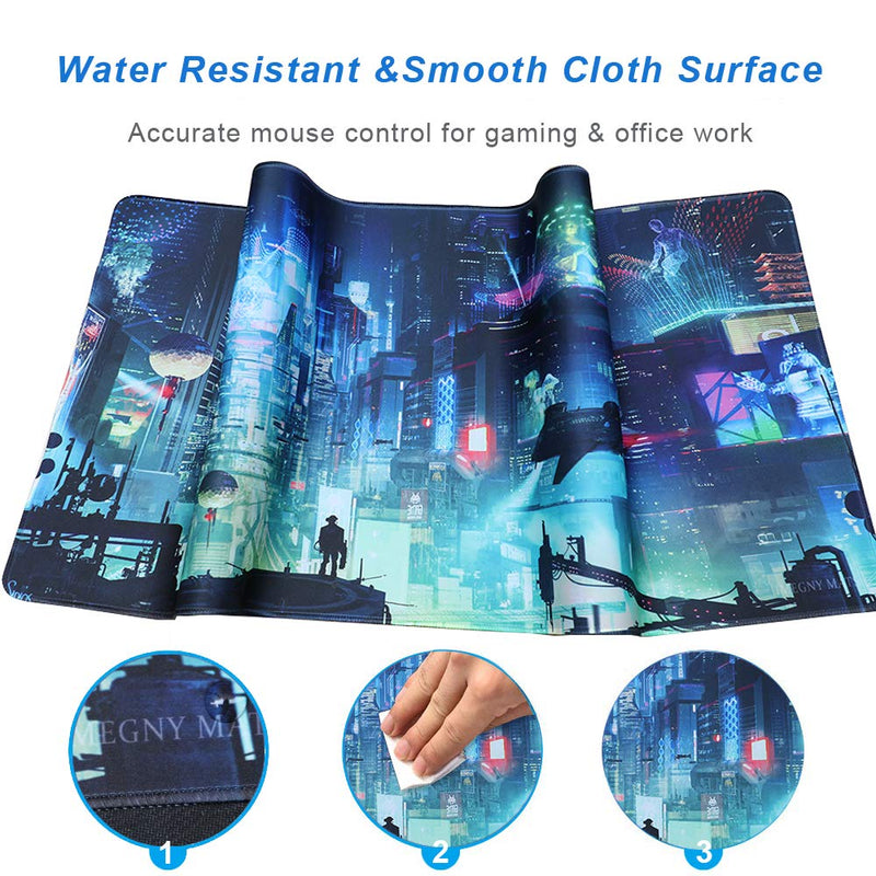 Imegny Extended Gaming Mouse Pad, Portable Mat for Keyboard & Mouse with Stitched Edges + Non-Slip Rubber Base （90x40 Green city005） 90x40 Green City005
