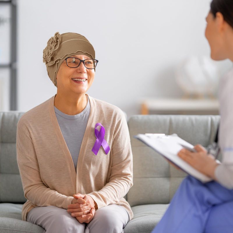 TSKNOMO 4 Pieces Chemo Headwear Set for Women, Breathable Cancer Headwear, Elastic Chemo Hats for Women with Hair Loss Light Grey + Light Purple + Light Blue + Khaki