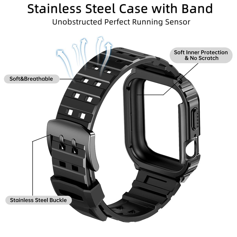 SUPLINK Stainless Steel Case and Band Compatible for Apple Watch 44mm, Metal Rugged Protective Cover and TPU Band for Apple Watch Series 6/SE/5/4 - Men (Space Grey)