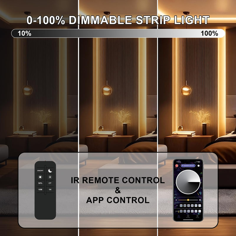 [AUSTRALIA] - COB LED Strip Light 3000K 40FT/12M warm white led strip Dimmable High Lumen Strip with IR Remote 24V UL Certified Adapter Suitable Adhesive Indoor COB LED Strip for Bedroom Living Room, Shelf, Cabinet 3000K-40FT 
