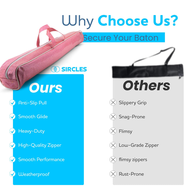 Twirling Baton Bag Case with Adjustable Shoulder Strap - Pink Sparkle Case for Majorette Marching Dance Batons - Complete with 2 Rainbow Dance Ribbons Baton Bag Pink