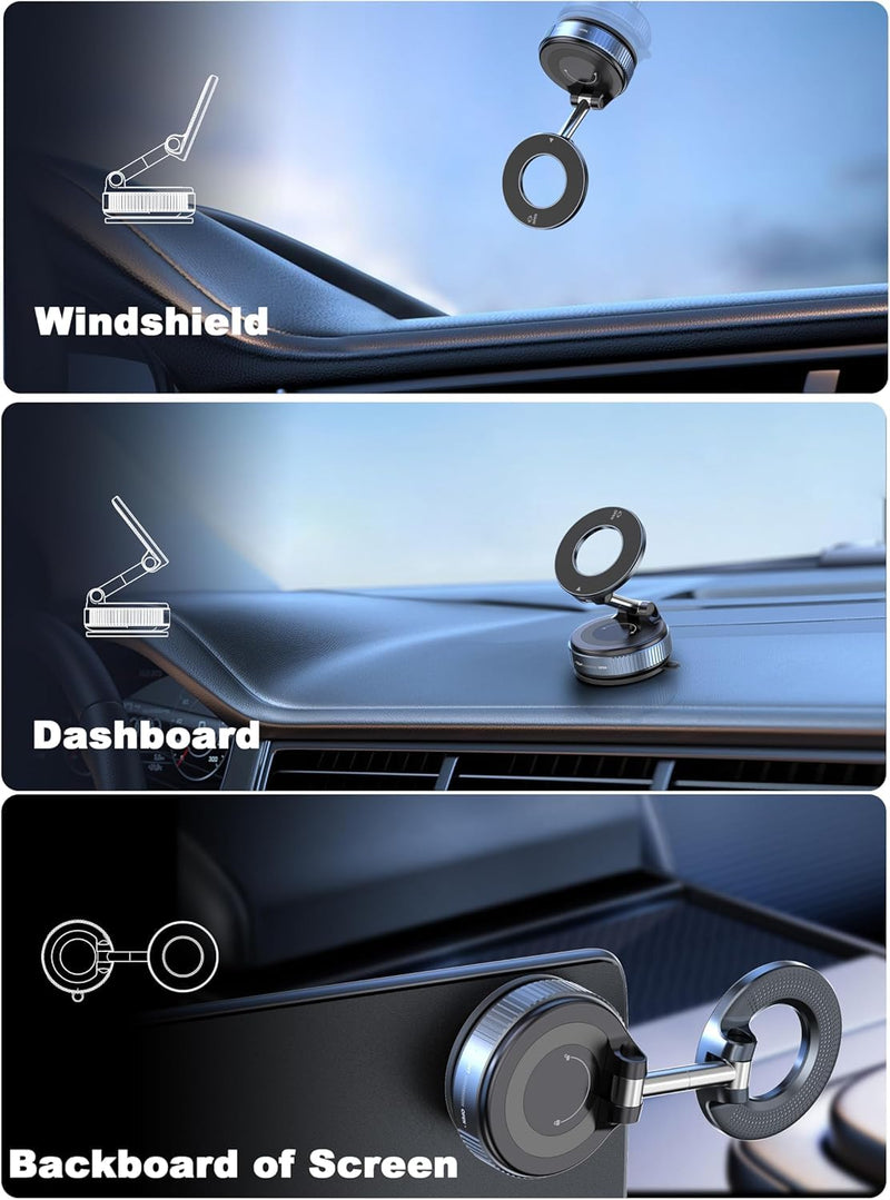 Car Phone Holder for Magsafe [78+LBS Strongest Suction & 2400gf Magnetic] 360° Adjustable Foldable Car Phone Mount, Phone Holders for Your Car for iPhone 17/16/15/14/13/12 Series