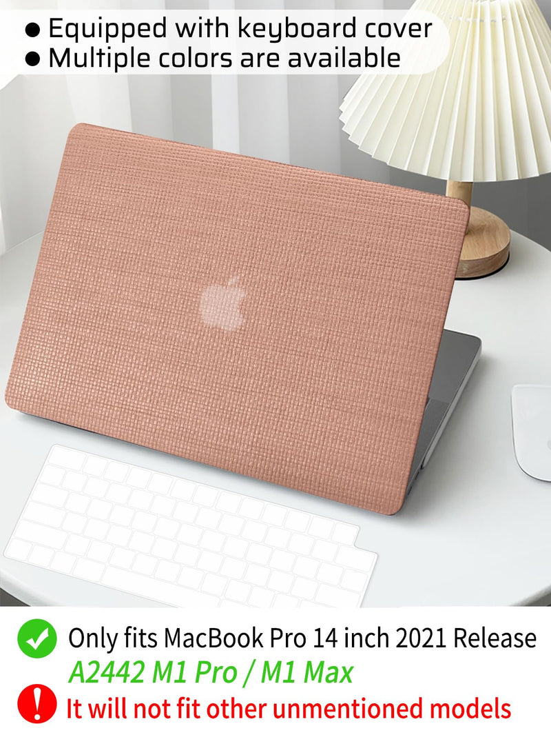 Seorsok Compatible for MacBook Pro 14 inch Case 2023-2021 M3 Pro/Max A2918 A2992 M2 A2779 M1 A2442 Touch ID,Elegant Leather Plastic Hard Shell Case with Transparent Keyboard Cover,Reddish Woven Pro 14 Inch A2442/A2779/A2918/A2992 Reddish