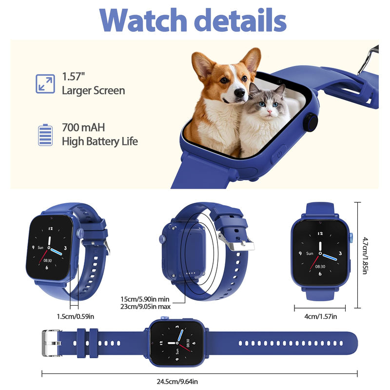 Smart Watch for kids-4g GPS Kids Phone Watch | Game Camera Pedometer Alarm Clock-Kids Watches for Girls Boys 4-12 Age Gifts Blue