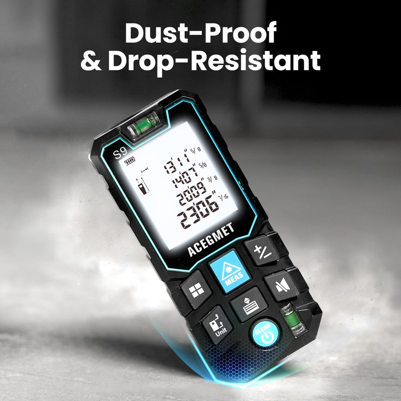 [AUSTRALIA] - ACEGMET Laser Measure, 393ft/120m Laser Measurement Tool, Laser Measuring Tool with 2 Bubble Levels, LCD Backlit Display, IP54 Waterproof, Pythagorean Mode for Distance, Area, Volume 