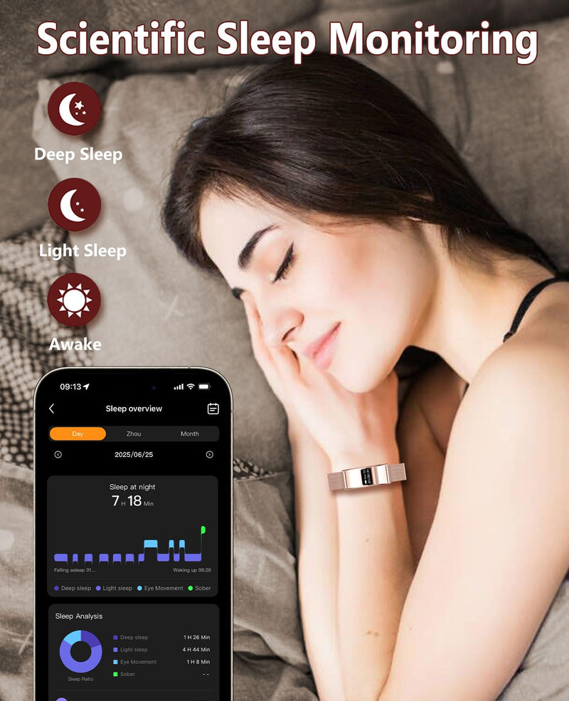 Ultrathin 5mm Smart Bracelet for Men Women Fitness Tracker with Heart Rate Blood Oxygen Sleep Monitor Multi Sport Modes Smart Watch Compatible with iOS Android (Rose Gold Mesh Belt B8) Rose Gold Mesh Belt B8