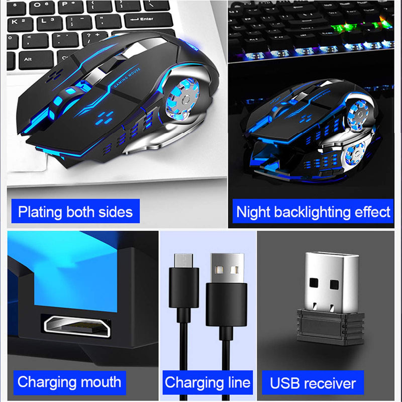 AULA SC100 LED Gaming Mouse Wireless, with Side Buttons, USB Receiver, 2.4G Cordless Programmable Rechargeable Office/Games Computer Mice, Black