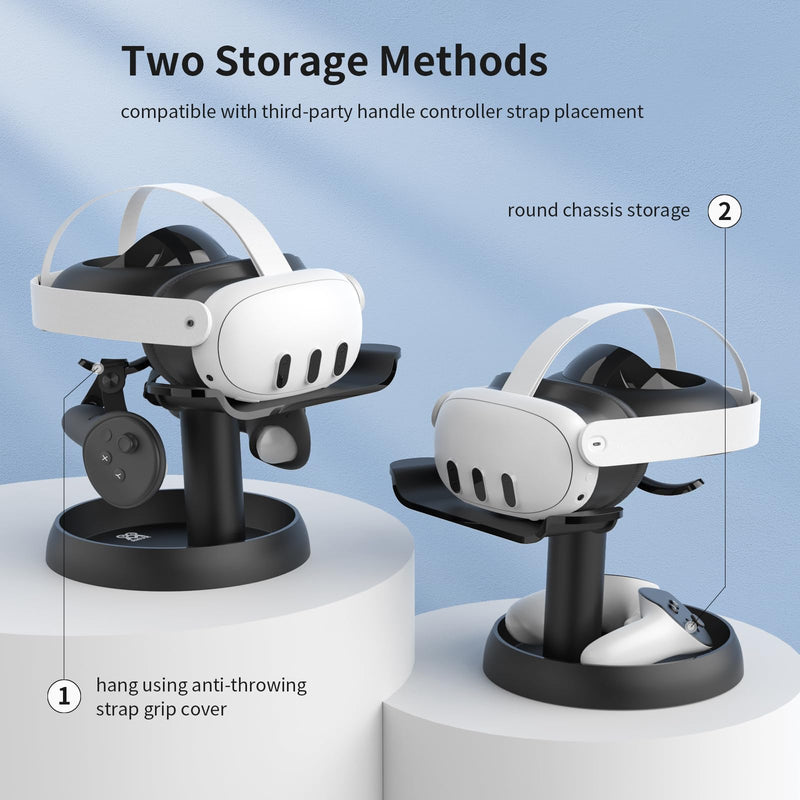 AMVR Stand Holder Compatible with Quest 3/Quest 2/Pico 4/Vision Pro/for PSVR 2 - Universal VR Headset Display Dock, Stable Bracket Storage Round Base, Mount Install Easy