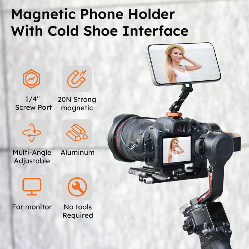[AUSTRALIA] - VRIG MG-28 Magnetic Phone Tripod Mount,1/4" Thread Cold Shoe 360° Rotation,for iPhone16 15 14 13 12 Pro All Series,Magnetic Ring Magsafe iPhone Tripod Mount Adapter 