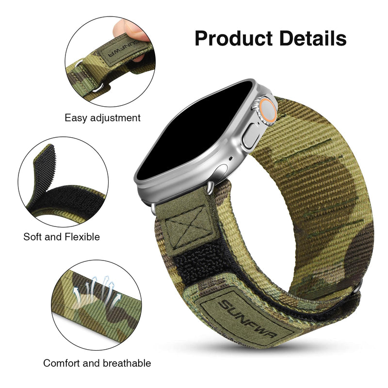 SUNFWR Compatible with Apple Watch Band 49mm 46mm 45mm 44mm 42mm, Rugged Velcro Straps for iWatch Ultra Series 10/9/8/7/6/5/4/3/2/1/SE, Tough Apple Watch Replacement Bands for Men Women