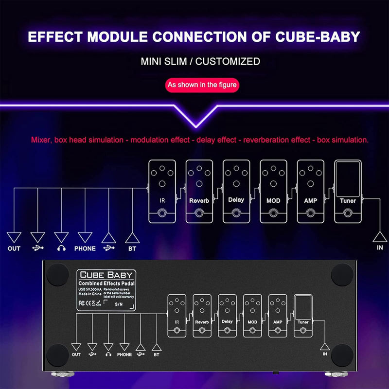 CUBE-BABY Guitar Multi-Effects Pedal with 8 IR Cabinet Simulations, Rechargeable Battery, and Precision Tuner