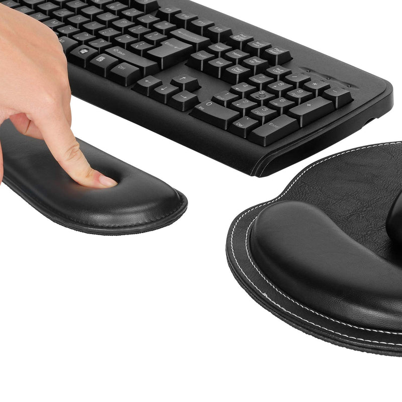 RICHEN Ergonomic PU Leather Keyboard Wrist Rest and Mouse Pad with Wrist Support, Memory Foam Set for Computer/Laptop,Gaming and Office, Comfortable for Easy Typing & Pain Relief (PU Black) Pu Black