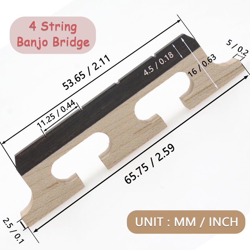 4-String Banjo Bridge - Premium Ebony and Maple Bridge for Banjolele, Universal Fit Banjo Parts Replacement, Enhanced Acoustic Resonance, Pack of 1 4 String