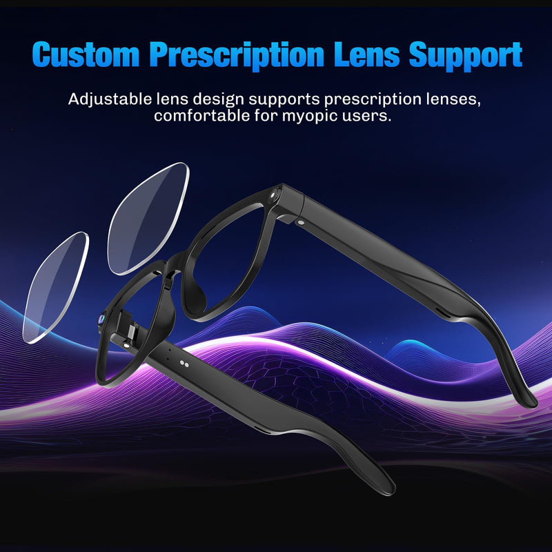 AI Smart Glasses with Camera, 4K Video, Real-Time Translation, AI Assistant | Object Recognition, Open-Ear Speakers, Bluetooth Calling, Transparent Lenses Transparent Lens