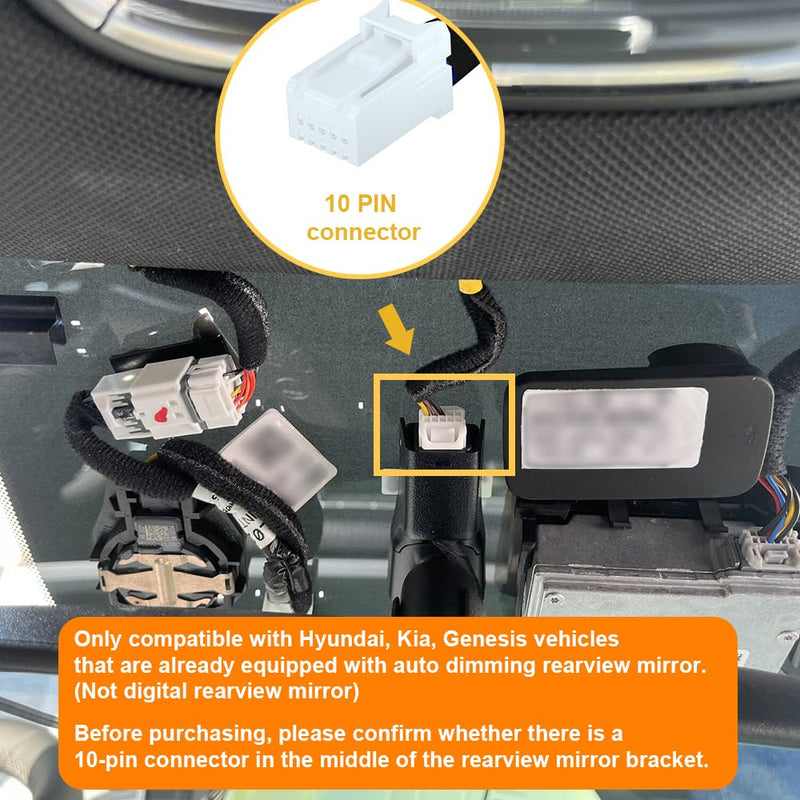 [AUSTRALIA] - Dash Cam Power Adapter (10-Pin) for for Hyundai, Kia, Genesis, LED Display USB Power Source, Connects to Rearview Mirror, Fuse Protection, Easy to Install, 5V 12V Output, D3-014 