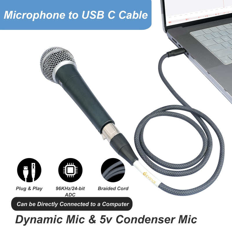 [AUSTRALIA] - Devinal Upgrade XLR Female to USB C cable, USB tyep-C to Female XLR Recording Cable Cord Connector Adapter Compatible with Microphone Smartphone or MacBook 3M 3M/10FT 