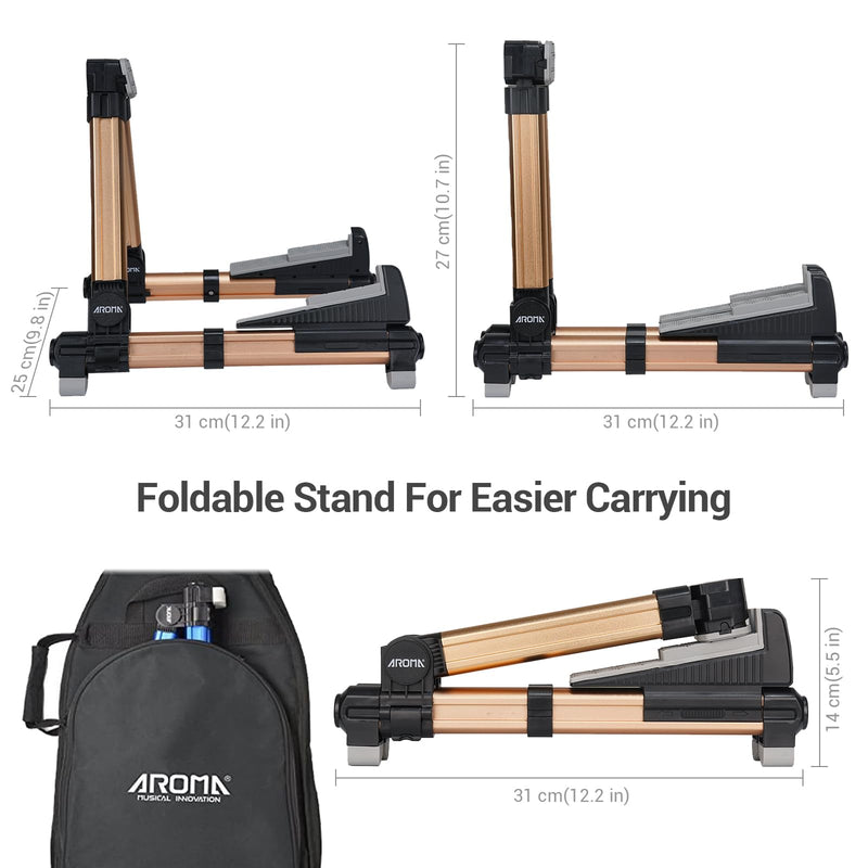 Guitar Stand - Foldable Aluminum Guitar Floor Stand Adjustable for All Types of Guitars, Basses, Ukuleles and Violins, Banjo Easy to Carry Steady Stand Safe Protection (Gold) Gold