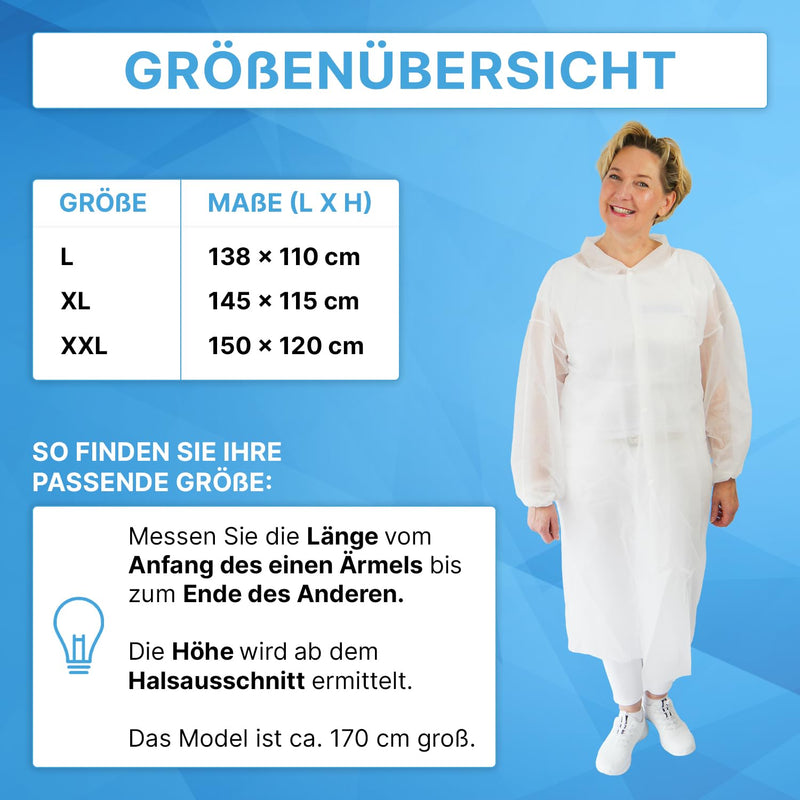 5 x Arnomed PP Disposable Protective Gown, Size XXL, White Disposable Protective Coat, Fleece Coat, Protective Gown with Press Studs, Disposable Coat, Plastic Painter's Suit, Surgical Gown Food Safe 5