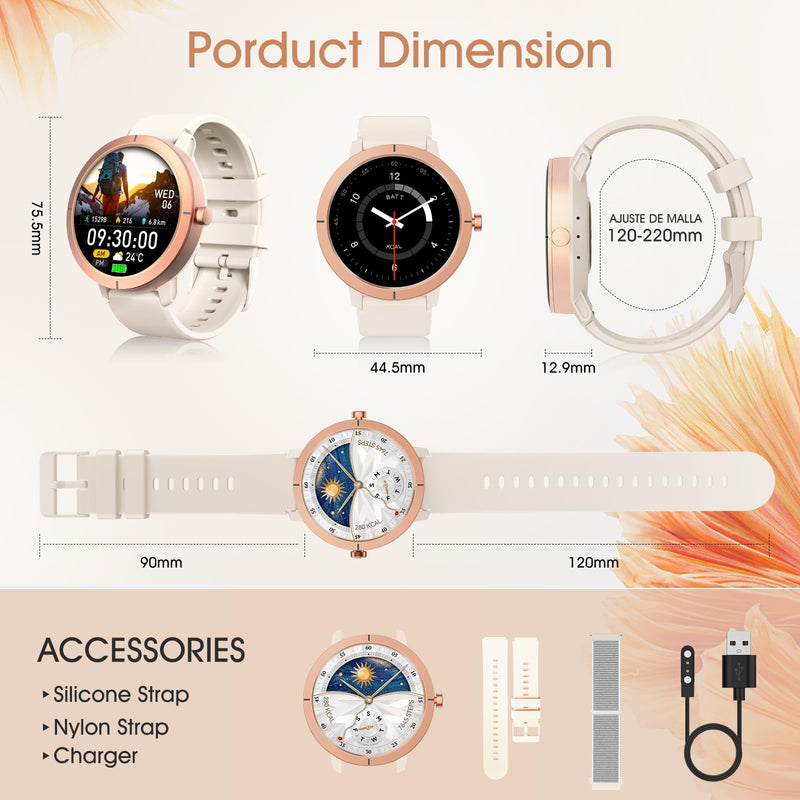 Ultra-high Precision GPS Smart Watches for Men Women, 1.32" Amoled Screen with 24/7 Heart Rate/Health Fitness Watch, 170+ Sports Modes, 5ATM Waterproof, Compatible Android iOS (Rose Gold) Rose Gold