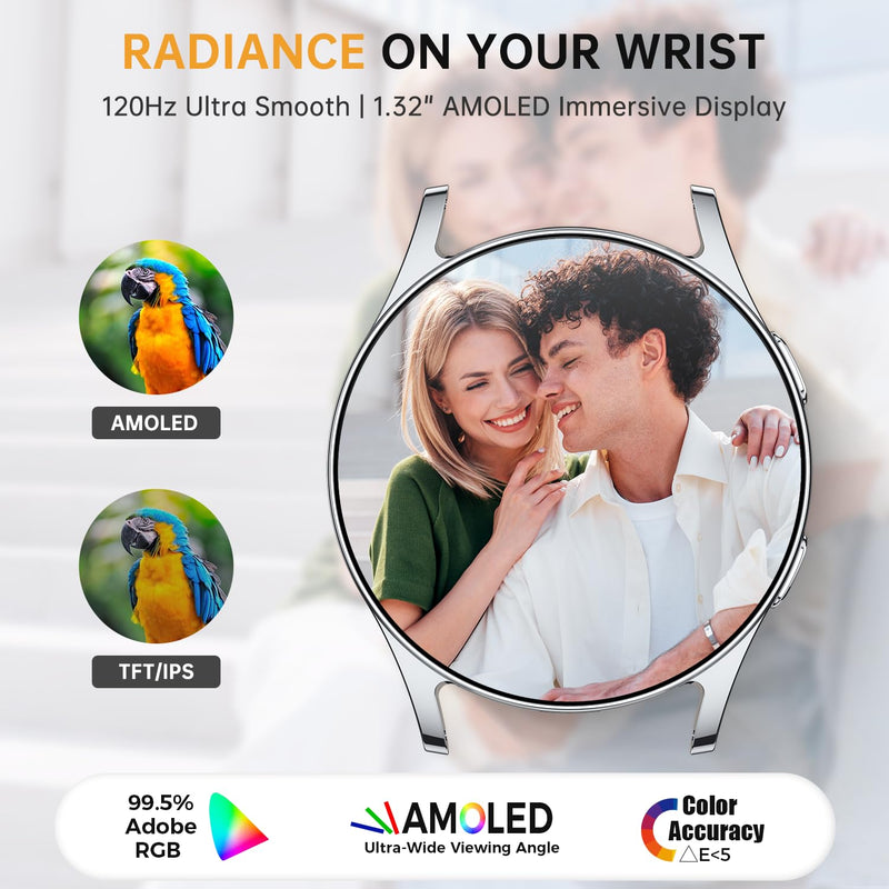 Smart Watch for Women Men with GPT, 1.32" AMOLED Fitness Tracker with Heart Rate/Sleep/SpO2 Monitor, Waterproof Smartwatch for Android/iPhone Phones