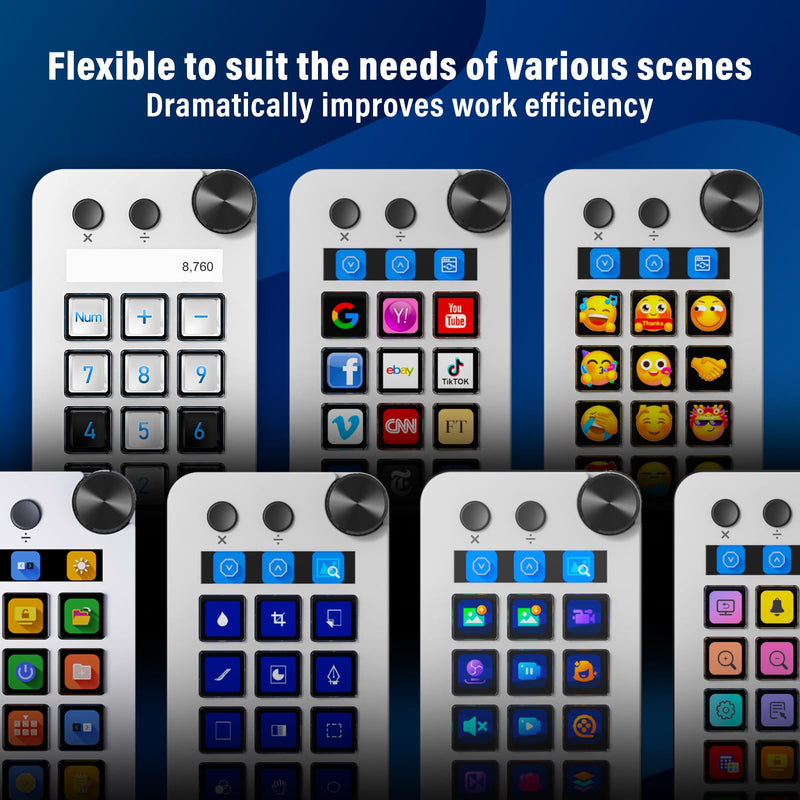 Streaming Deck,Macro pad/Calculator/Numeric Keypad Three Modes | 15 Customizable Macro Keys and LCD Bar,Large Dial,Workflow Controller,Compatible with Windows and Mac(N1 White)