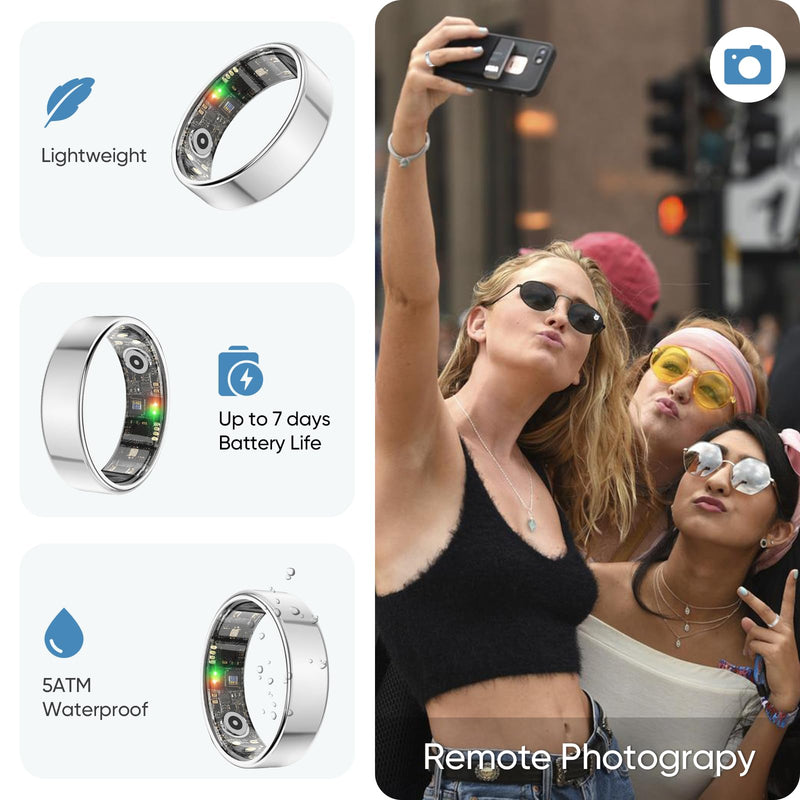 BENIO Gen2 Smart Ring for Women Men Sleep Health Fitness Tracker | 26 Upgr, 5ATM Waterproof, Step/Sleep/Blood Oxygen/Heart Rate Tracker, No Subscription, with iOS and Android Sliver 9#