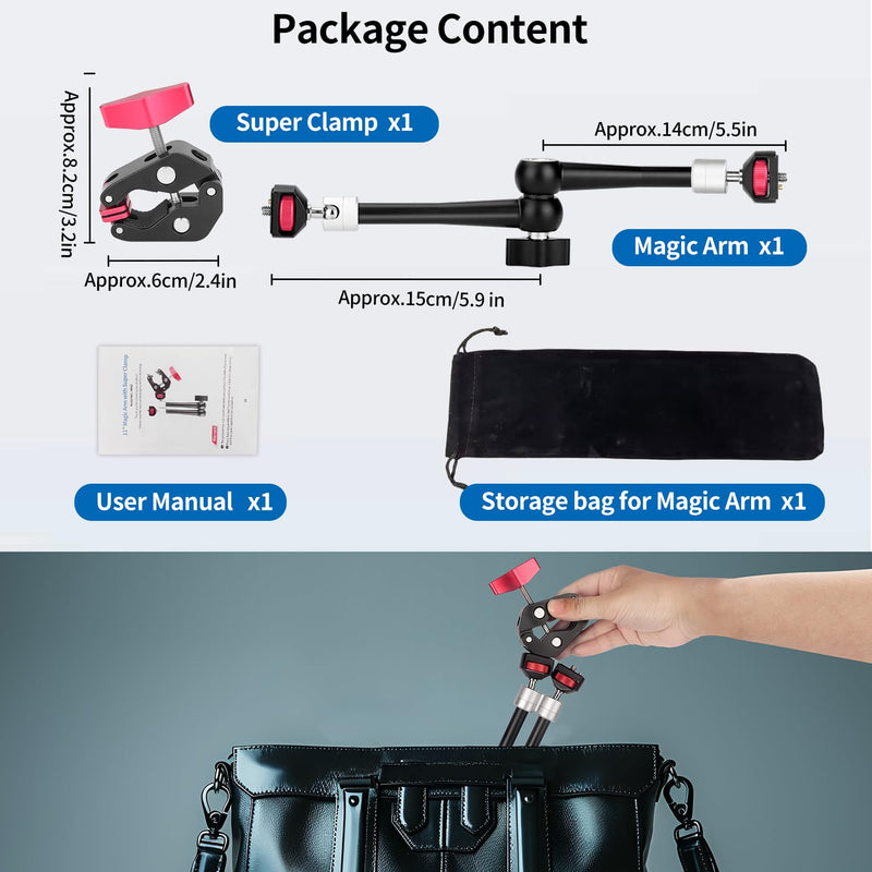 [AUSTRALIA] - HEMMOTOP 11in Magic Arm Camera Mount Clamp, Max. Payload 5.5 LBS Articulating Arm with Anti-Twist Pins, Rotatable Pads, Adjustable Friction Arm for Monitor, LED Light, Camera Video Rig MS02 11 in 