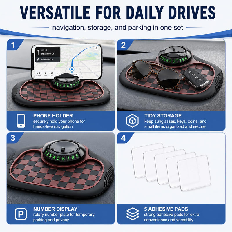 Anti Slip Mat for Car Dashboard,Dash Mat,Multi-Functional Support Anti-Slip Pad,3 in 1 Dashboard Grip Pads for Phones,Support Anti Slip Pad for Phones Sunglasses Keys Gadgets(Black + Brown)