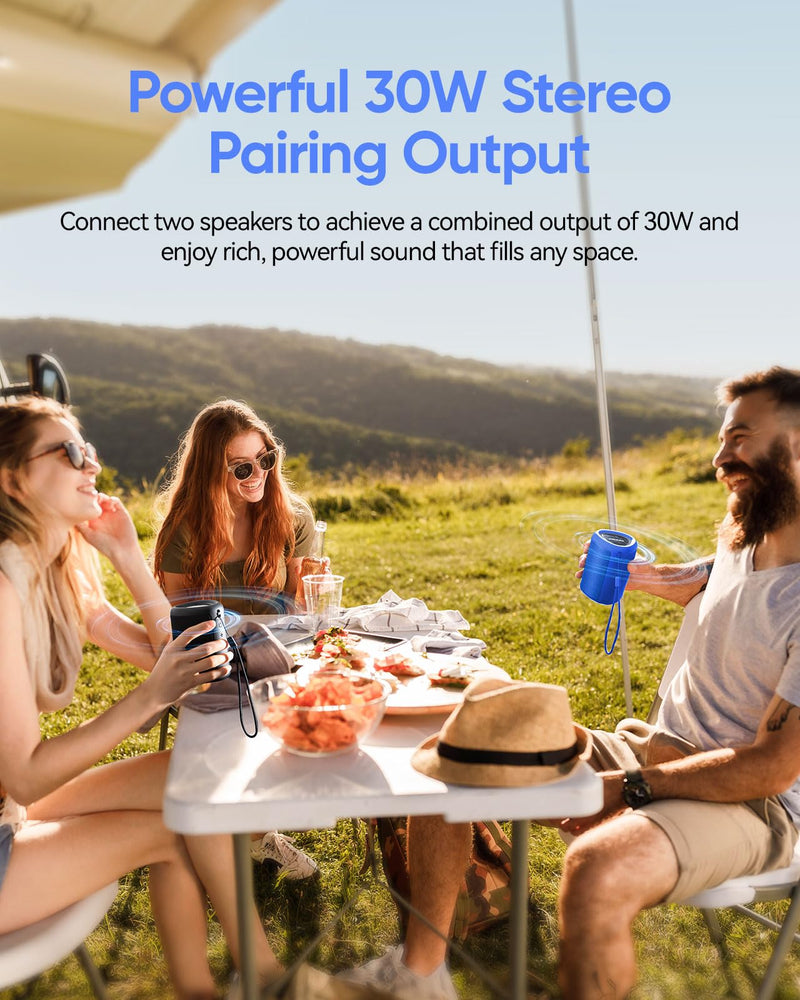 Portable Bluetooth Speaker with Lights, Powerful Crystal Clear Sound, IPX5 Waterproof, All Day Playtime, AUX&TF-Card Input, Bluetooth 5.3, TWS Paring, Small Wireless Speaker for Outdoor, Gift Ideas Blue