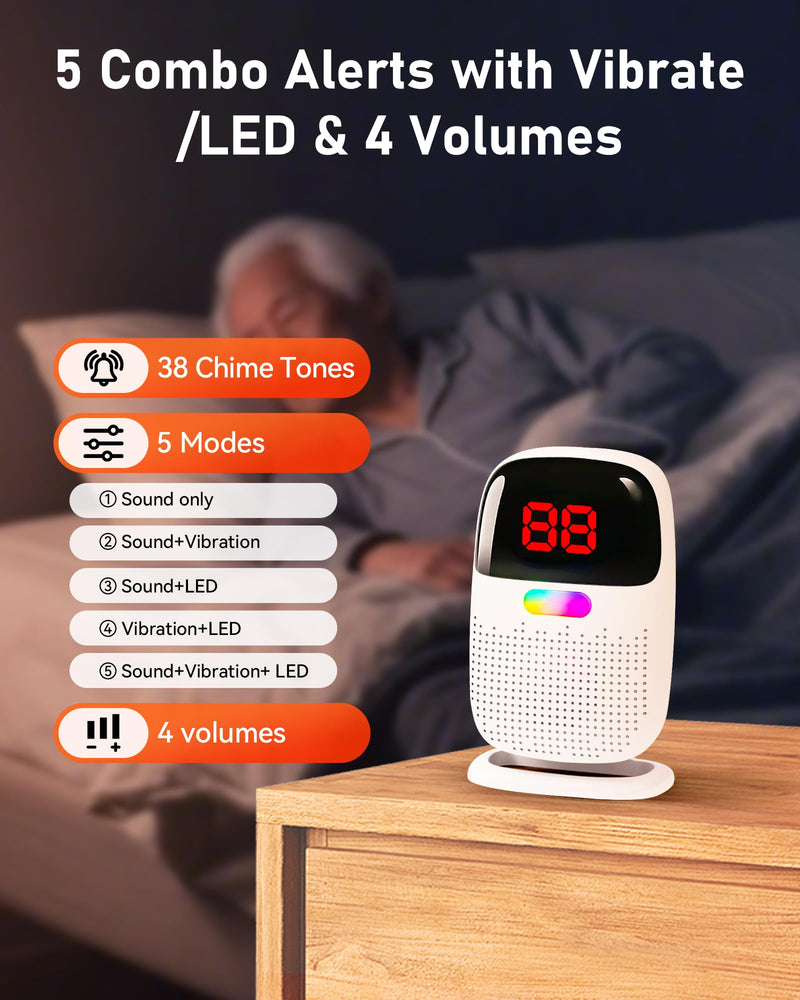 [AUSTRALIA] - PILSAMAS Bed Alarms for Elderly Dementia Patients - Digital Sensor ID Display & Clip-On Caregiver Pager, Wirelss 1000ft Range, No Month Fee, Motion Sensors for Fall & Room Exit Alerts 2 Sensors+ 1 Receiver 