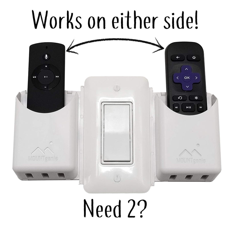 [AUSTRALIA] - The No-Screwups Remote Control Holder by Mount Genie (White): Wall Mount with No Damaging Screws or Tape. Installs in Seconds on Any Light Switch. Great for TV, Ceiling Fan and Roku Remotes. White 