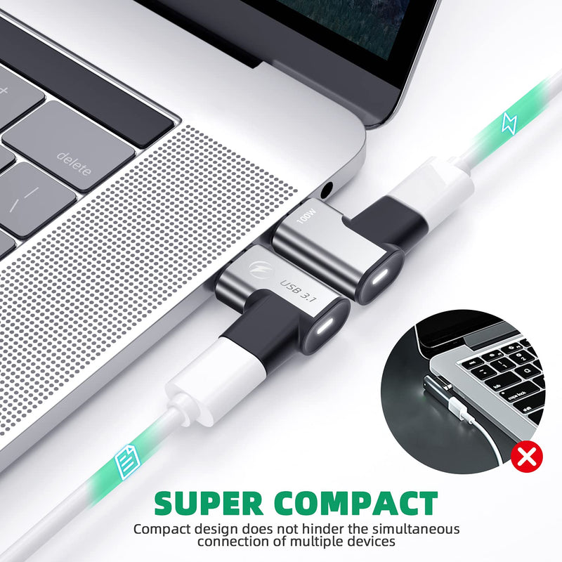 USB C Magnetic Adapter, (2 Pack) Magnetic USB C Adapter, 24Pins USB3.1 10Gbps Data Transfer 4K 60Hz Video PD 100w Charge Compatible with MacBook Pro/Air USB-C Laptop Elbow